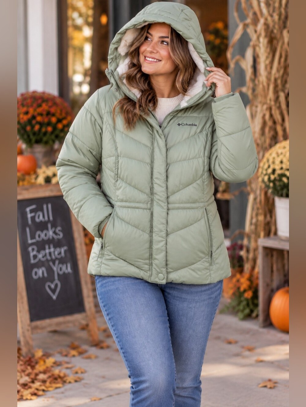 Columbia Insulated Puffer Jacket Peak to Park III With Removable Hoodie Sage